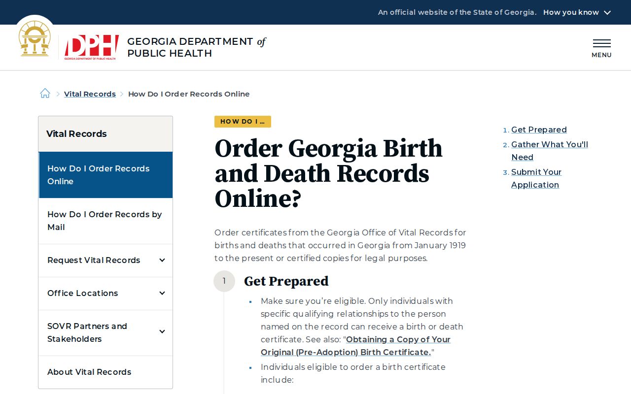 Georgia online vital record ordering information