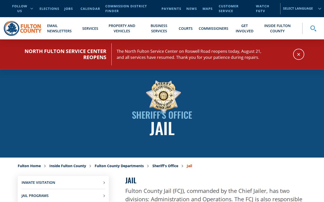 Fulton County Sheriff jail and arrest inquiry page