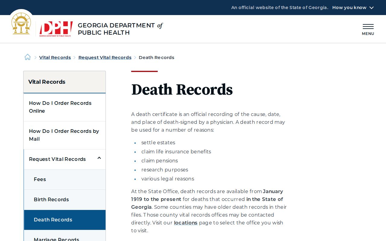 Georgia death record request information used to close a Fulton previous resident trail